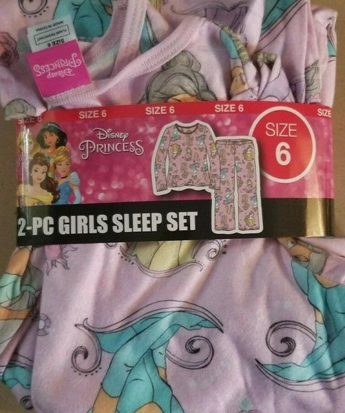 Disney Princess 2 Piece Girls Pajama Sleep Set SIZE 6 Brand New With Tags