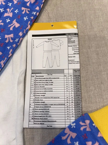 Disney Long Pajama Set Top And Bottoms Princess  Bows size 8