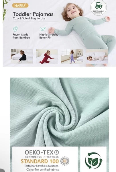 HAPIU Bamboo Pajamas 6 Pcs 3 Set Sage, Slate, Emerald 12/18 Months Boys & Girls