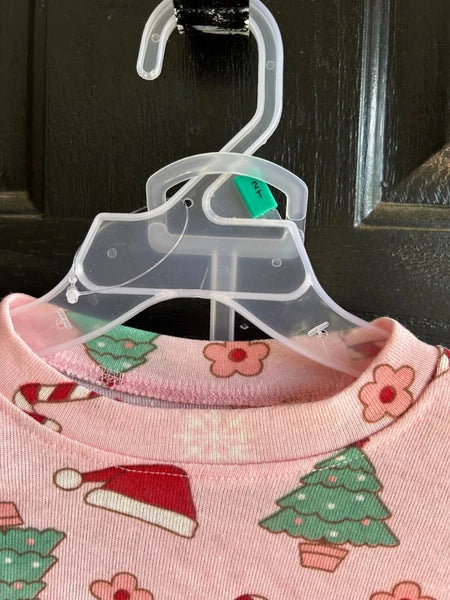 Kids Holiday Pajama Set Pink Christmas Santa Hats Trees Candy Canes Flowers 2T