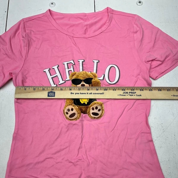 Pink & Black "Hello" Graphic Print Short Sleeve Pajama Set Girls Size Large NEW