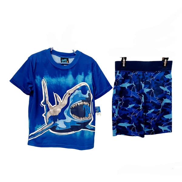 Jellifish Kids Shorts Pajama Set 4/5 Boys Blue Shark 2 Piece