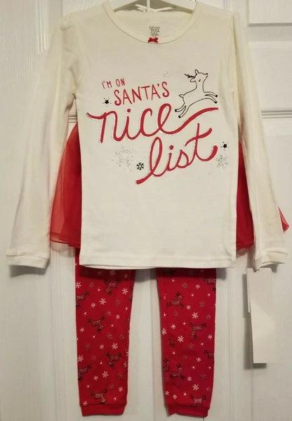 Santas Nice List Just One You Girl 3 Pc Outfit 5T Carter's Tutu Pants Pajama NEW