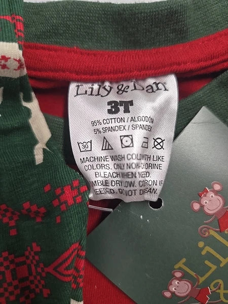 Lily And Dan Childrens Holiday Pajama Set Red Reindeer Cotton Size 3T New