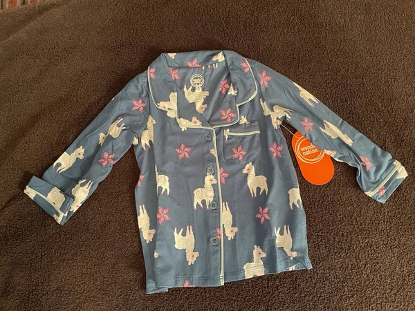 NWT Wonder Nation Girls 2T Llama Pajama Set Long Sleeve Flame Resistant